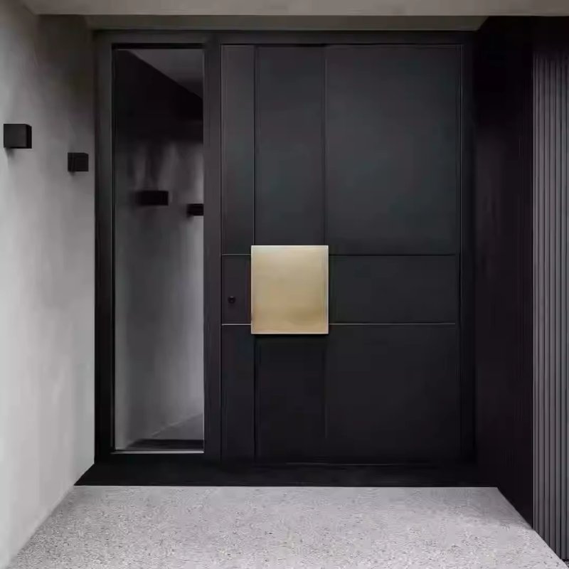 qingdun modern matte black cast aluminum front door with smart lock