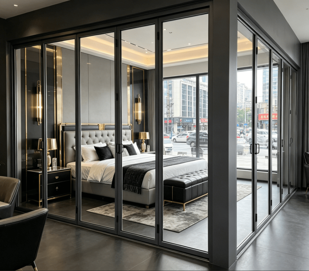 qingdun hotel accordion aluminum window | commercial grade