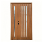 modern wood grain pivot front entry door | custom villa entrance door