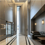 external minimalist pivot entry door | modern residential front door