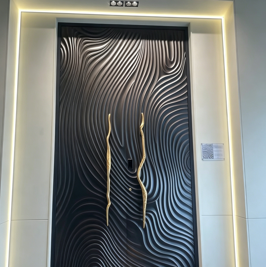 3d wave carved cast aluminum luxury front door