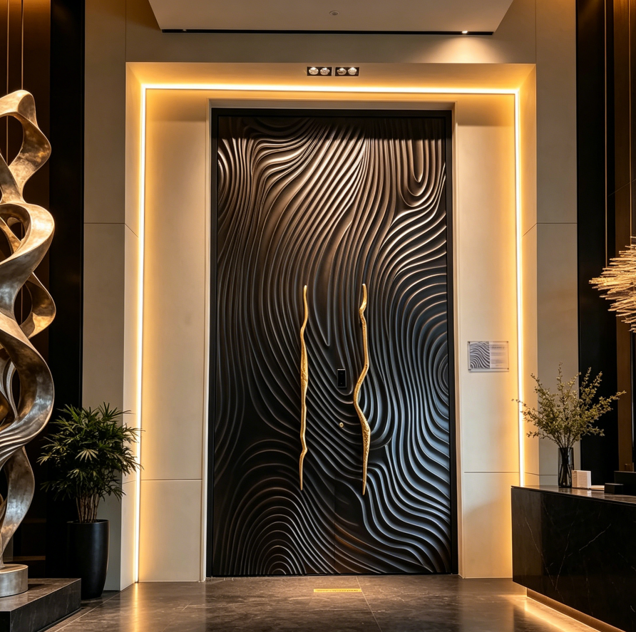 3d wave carved cast aluminum luxury front door
