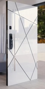 qingdun modern pivot cast aluminum front entry door, geometric embossed design villa main door